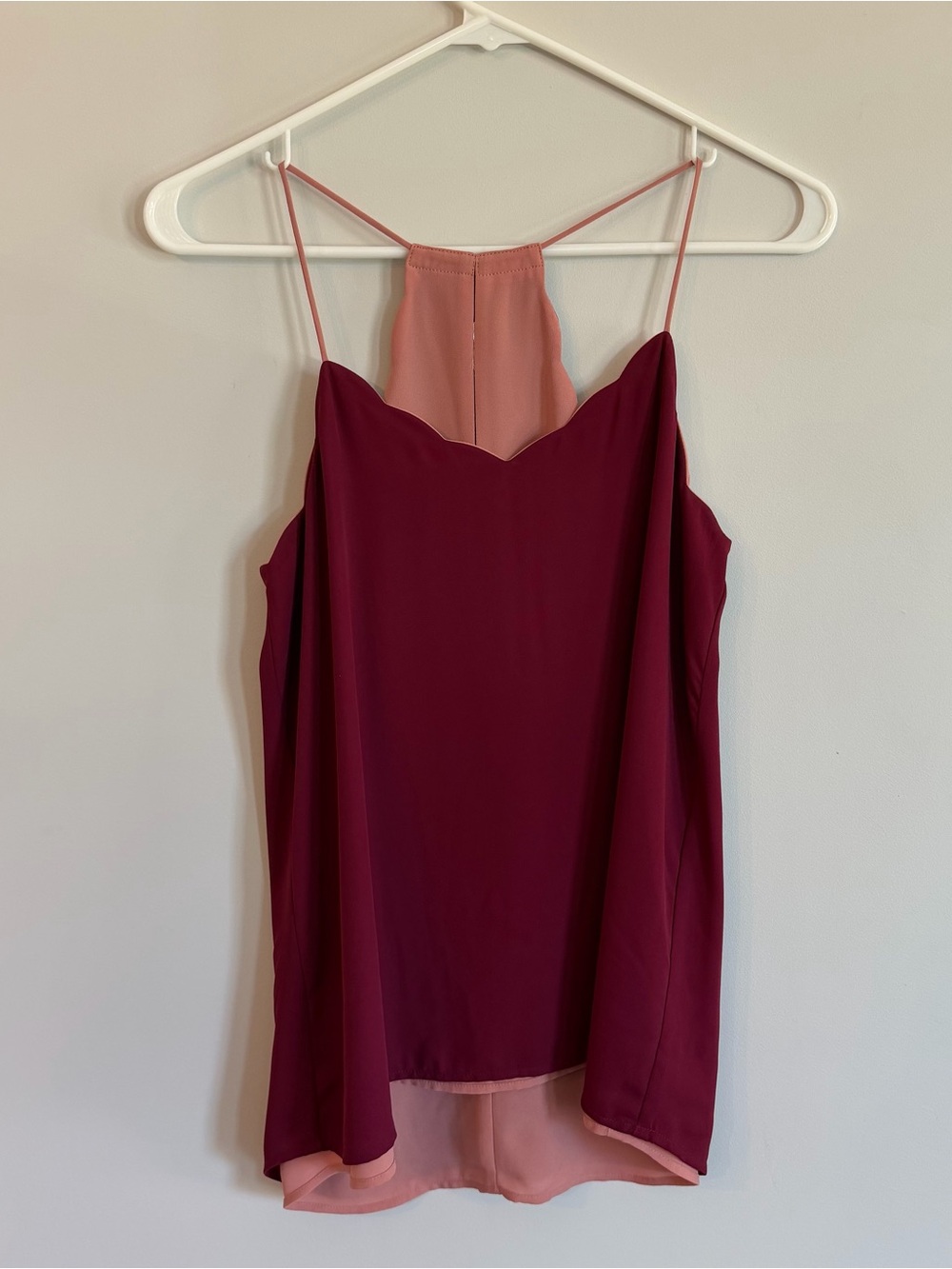Express Reversible Spaghetti Strap Cami in Berry & Blush with Scallop Neckline